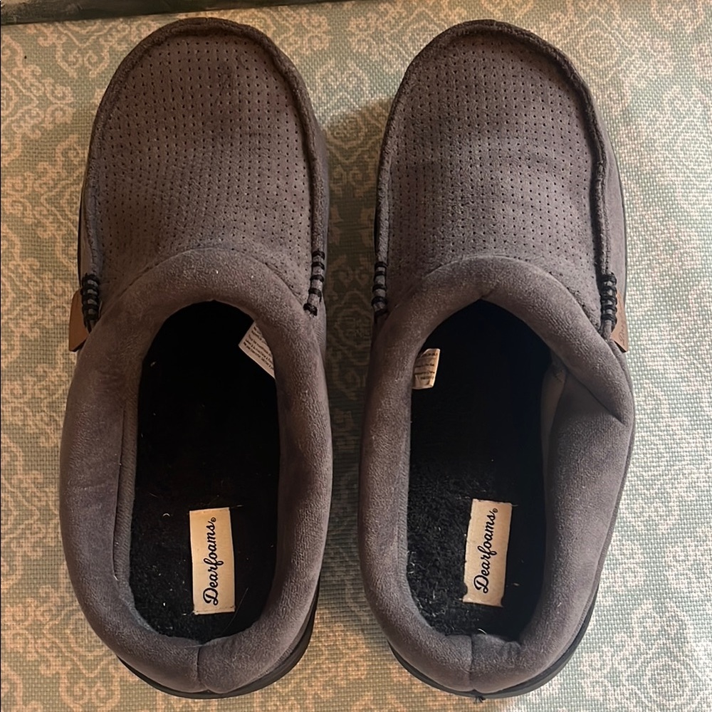Dearfoams Mens Slippers Gray Slip-On Loafers with Cushioned Sole Size Large - Picture 2 of 5